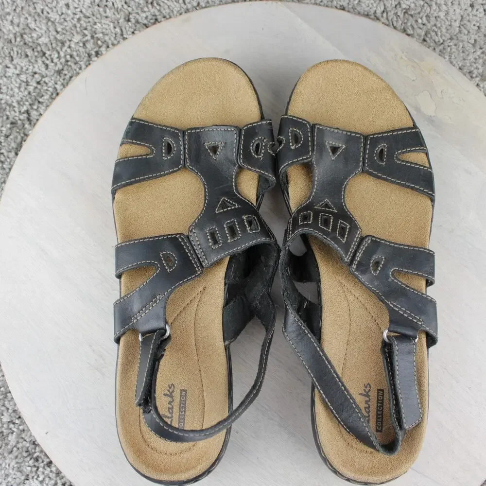 Clarks Collection Leisa Strappy Comfort Sandals Black Leather Womens 9 - Picture 6 of 7